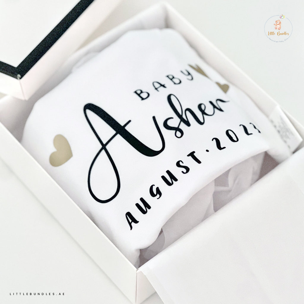 personalised baby onesie with name and coming soon date